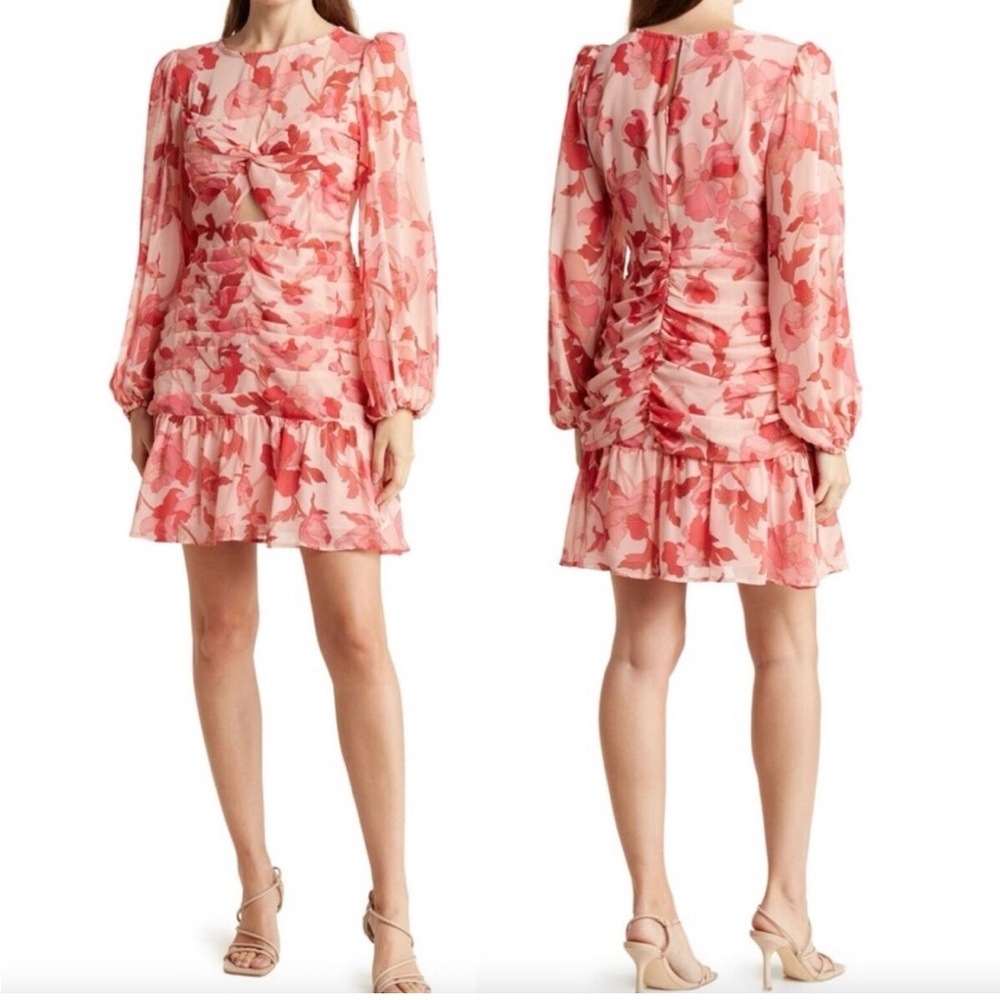 ASTR Floral Print Twist Keyhole Dress